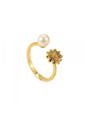 Gold Floral Ring with Pearl | Piuval