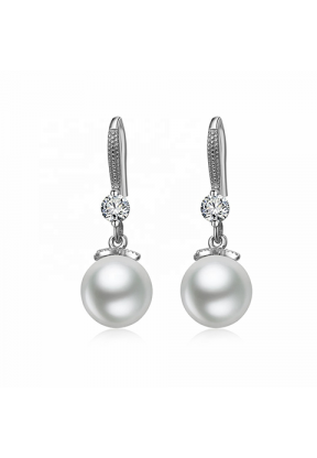 Orecchini pendenti colore argento con brillante e perla | Piuval