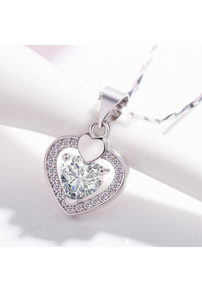 Collana colore argento con doppio cuore brillante | Piuval