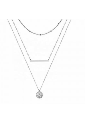 Collana tripla colore argento con cerchio battuto | Piuval