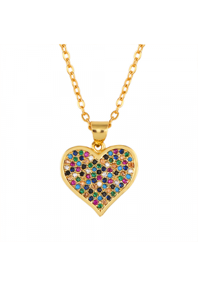 Collana cuore colore oro con brillanti multicolor | Piuval
