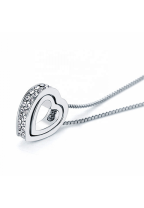 Collana colore argento con ciondolo doppio cuore | Piuval