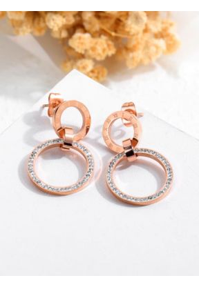 Orecchini Circolari Oro Rosa con Strass | Piuval