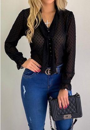 Camicia nera mesh a maniche lunghe