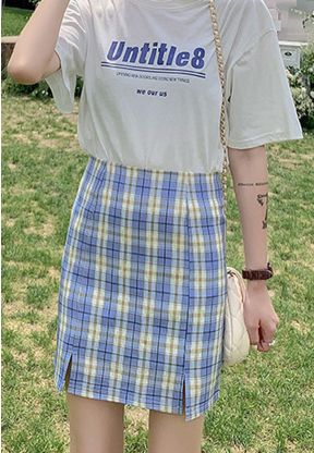 Gonna a quadri blu e beige