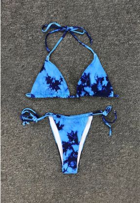Bikini due pezzi blu con laccetti