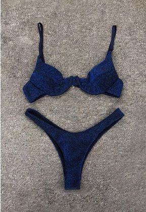 Bikini due pezzi blu con brillantini