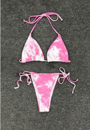 Bikini due pezzi rosa con laccetti