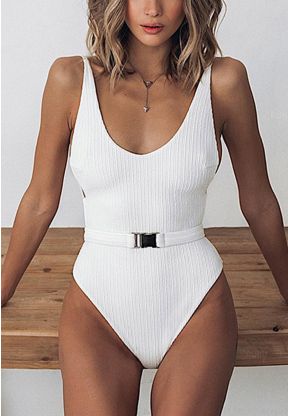Costume da bagno intero bianco con cinta