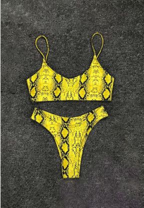 Bikini due pezzi giallo con texture serpente