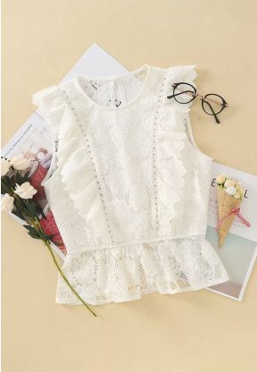 Top bianco con ricamo floreale