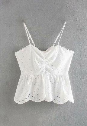 Top bianco ricamato con spalline