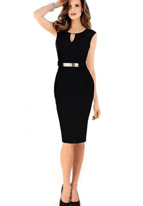 Vestito nero elegante attillato con fibia