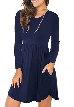Vestito blu a maniche lunghe casual