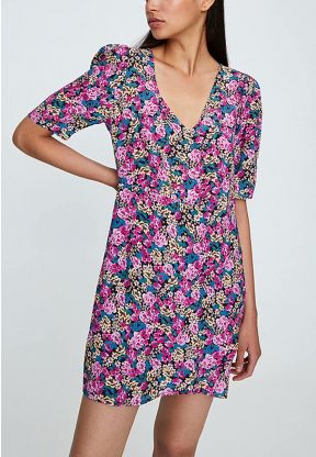 Vestito con scollo a V con fantasia a fiori