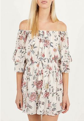 Vestito corto scollato a fiori