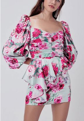 Vestito corto scollato con motivo floreale