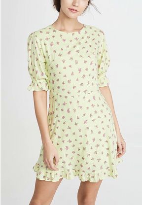 Vestito verde maniche corte a fiori