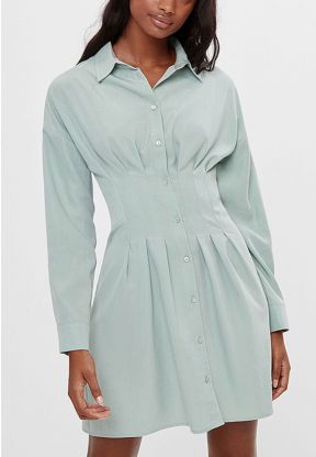 Vestito verde lungo con colletto a camicia