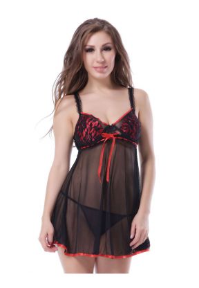 Transparent Babydoll Black & Red - Piuval
